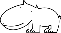 Mark 201: Thin outline of a hippopotamus with a wide mouth. Animals, designed by Yoshio Terasawa for Project. Trademarks & Symbols Vol. 2, Kuwayama, 1973.