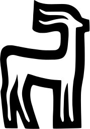 Mark 206: Standing antelope with swept back horns drawn with doubled outlines. Animals, designed by A. Stocker. Trademarks & Symbols Vol. 2, Kuwayama, 1973.