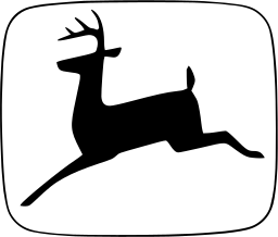 Mark 209: Leaping deer with antlers swept back inside a rounded square. Animals, designed by Henry Dreyfuss for Deere & Co. Trademarks & Symbols Vol. 2, Kuwayama, 1973.