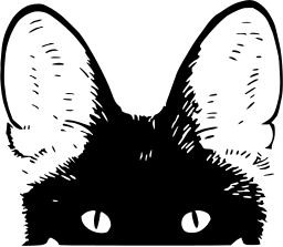 Mark 223: Black cat peeking up with large pointed ears and two pale eyes. Animals, designed by Wolff/Olins for Hadfields (Merton) Limited. Trademarks & Symbols Vol. 2, Kuwayama, 1973.