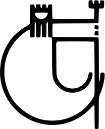 Mark 23: Thin line circle joined to crenellated tower tops by long strokes. Human figures, designed by Nedo Mien Ferrario for Lago Mar Beach. Trademarks & Symbols Vol. 2, Kuwayama, 1973.