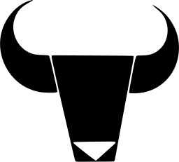 Mark 242: Black bull head with wide curved horns and a small white triangle nose. Animals, designed by Erich Buchegger for Vollhumon. Trademarks & Symbols Vol. 2, Kuwayama, 1973.