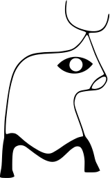 Mark 246: Fine line bull head with one large eye and thin horns on a wavy black base. Animals, designed by John Ciampi. Trademarks & Symbols Vol. 2, Kuwayama, 1973.