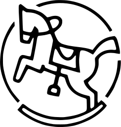 Mark 249: Saddled horse drawn in bold line, leaping inside a broken ring. Animals, for Franz Carl Weber. Trademarks & Symbols Vol. 2, Kuwayama, 1973.