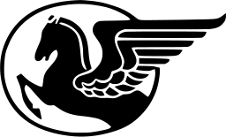Mark 254: Winged horse rearing in an oval, one long wing sweeping out past the edge. Animals, for Reader's Digest. Trademarks & Symbols Vol. 2, Kuwayama, 1973.