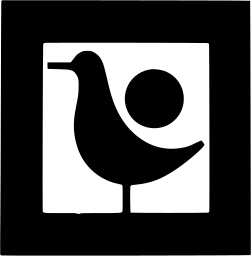 Mark 269: Perched bird with a round sun in a white window inside a black square. Birds, designed by Kohei Miura & Jo Murakoshi for Yukawa Salon. Trademarks & Symbols Vol. 2, Kuwayama, 1973.