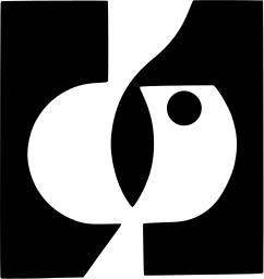 Mark 270: Bird head with a round eye formed between two offset black blocks. Birds, designed by Rathouský Jiři for Jiri Rathousky. Trademarks & Symbols Vol. 2, Kuwayama, 1973.