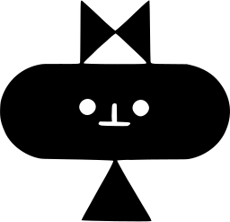 Mark 28: Capsule shaped face with dot eyes and a bow on top above a small triangle. Human figures, designed by Tadashi Ohashi. Trademarks & Symbols Vol. 2, Kuwayama, 1973.