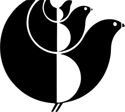 Mark 280: Two doves stacked beside a tulip stem inside a black disc. Birds, designed by González Ruiz & Shakespear for First National City Bank. Trademarks & Symbols Vol. 2, Kuwayama, 1973.
