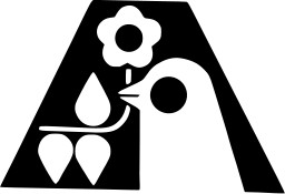 Mark 287: Letter A in solid black holding a flower, droplets and a small bird. Birds. Trademarks & Symbols Vol. 2, Kuwayama, 1973.