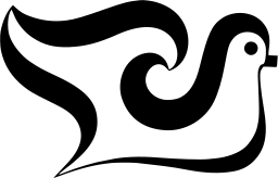 Mark 289: Dove with swirling wing curls, drawn in flowing black ribbons. Birds, designed by Goetz Neucke. Trademarks & Symbols Vol. 2, Kuwayama, 1973.