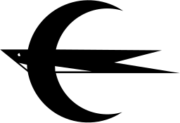 Mark 291: Slim bird with a long tail shot through a crescent moon. Birds, designed by Soichiro Kojima for Maruzen Oil. Trademarks & Symbols Vol. 2, Kuwayama, 1973.