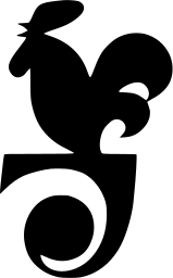 Mark 297: Black rooster with a curled tail resting on a spiral. Birds, designed by Jerzy Cherka for Iskry. Trademarks & Symbols Vol. 2, Kuwayama, 1973.