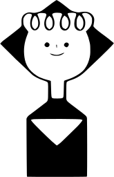 Mark 30: Smiling figure with hands raised to a diamond shaped head cover over a black body with a white triangle. Human figures, designed by Manhei Saranuma for Kikkoman. Trademarks & Symbols Vol. 2, Kuwayama, 1973.