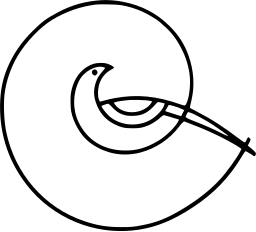Mark 303: Thin line bird with a long beak curled inside a large spiral. Birds, designed by Leone Sbrana for Collegalli Allevamento Fagiani Montaione. Trademarks & Symbols Vol. 2, Kuwayama, 1973.
