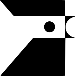 Mark 318: Angular bird head made of black wedges with a round eye and a comb. Birds, designed by Celestino Piatti for Evangelischer Kirchentag. Trademarks & Symbols Vol. 2, Kuwayama, 1973.