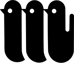 Mark 320: Three small bird heads in a row joined by looping black bodies. Birds, designed by Shigeji Kobayashi for Confectionery Matsushime. Trademarks & Symbols Vol. 2, Kuwayama, 1973.