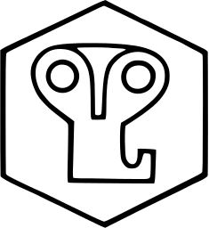 Mark 335: Mask like face with two ring eyes and a T shaped nose in a hexagon. Birds, designed by E.R.Vogenauer. Trademarks & Symbols Vol. 2, Kuwayama, 1973.
