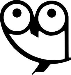 Mark 336: Owl with huge round eyes drawn in bold line with a small speech tail. Birds. Trademarks & Symbols Vol. 2, Kuwayama, 1973.