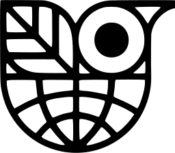 Mark 346: Bird whose body is a globe grid and a leaf, shaped like a shield. Birds, for 3rd World Outdoor Advertising Congress. Trademarks & Symbols Vol. 2, Kuwayama, 1973.