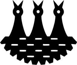 Mark 347: Three young birds with open beaks sitting in a nest of black blocks. Birds, designed by Hermann Bongard for Bokreditt. Trademarks & Symbols Vol. 2, Kuwayama, 1973.