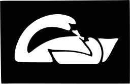 Mark 352: Swan resting on water in white shapes on a black rectangle. Birds, for Pola Cosmetics. Trademarks & Symbols Vol. 2, Kuwayama, 1973.