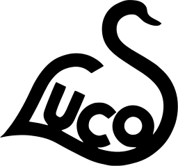 Mark 353: Swan whose body carries the word LUCO in bold letters. Birds, designed by Alfons Grimm for Swansdown Co. Trademarks & Symbols Vol. 2, Kuwayama, 1973.