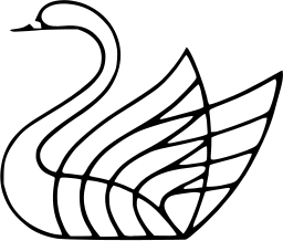 Mark 355: Swan outlined in fine line with wing feathers sweeping back. Birds, for Tokyo Kaikan. Trademarks & Symbols Vol. 2, Kuwayama, 1973.