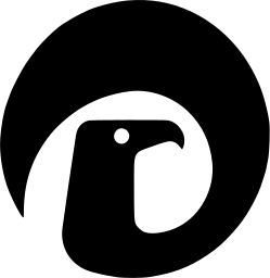 Mark 360: Bird head with a hooked beak inside a black crescent ring. Birds, designed by National Art Institute at Urbino for Project. Trademarks & Symbols Vol. 2, Kuwayama, 1973.