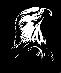 Mark 368: White engraved eagle head on a black square. Birds, for Master-Eagle Corp. Trademarks & Symbols Vol. 2, Kuwayama, 1973.