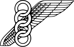Mark 374: Fine line wing attached to three linked rings. Birds. Trademarks & Symbols Vol. 2, Kuwayama, 1973.