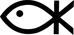 Mark 376: Fish outline with a crossed tail, drawn in bold simple line. Fish, designed by Ernst Roch for Okeefe’s Fisheries. Trademarks & Symbols Vol. 2, Kuwayama, 1973.