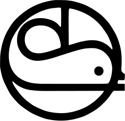 Mark 381: Fish with a spiral tail curling inside a thick ring. Fish, designed by Eugen & Max Lenz for Motor Company. Trademarks & Symbols Vol. 2, Kuwayama, 1973.