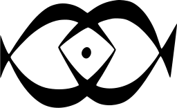 Mark 382: Two fish crossing at the middle around a diamond shaped eye. Fish, designed by Gerhard Kreische. Trademarks & Symbols Vol. 2, Kuwayama, 1973.