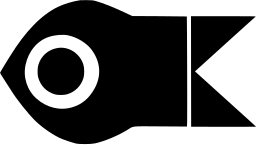 Mark 387: Simple black fish with a ring for an eye and a notched flag tail. Fish, designed by Luk Mestagh for Korrekel der. Bruges. Trademarks & Symbols Vol. 2, Kuwayama, 1973.