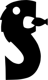 Mark 391: Large S shaped fish about to swallow a small fish. Fish, designed by Walter Sauer for Fishers Association. Trademarks & Symbols Vol. 2, Kuwayama, 1973.