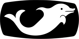 Mark 393: White dolphin with a curled tail in a rounded black rectangle. Fish, designed by Erberto Carboni for Ceramiques Laveno. Trademarks & Symbols Vol. 2, Kuwayama, 1973.