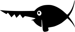 Mark 395: Swordfish with a saw edged blade nose and a forked tail. Fish, designed by Heinz Renz for Ernst Fisch Timber Company. Trademarks & Symbols Vol. 2, Kuwayama, 1973.