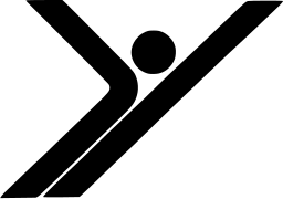 Mark 4: Dot headed figure caught between two long diagonal strokes, suggesting a leap. Human figures, designed by Richard Janis for York Gymnastic Club. Trademarks & Symbols Vol. 2, Kuwayama, 1973.