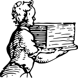 Mark 40: Engraved figure of a child carrying a thick stack of sheets in both arms. Human figures, for Takeo Paper Co., Ltd. Trademarks & Symbols Vol. 2, Kuwayama, 1973.