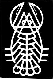 Mark 407: Lobster in white line with raised claws on a black rectangle. Insects, designed by Rene Althaus. Trademarks & Symbols Vol. 2, Kuwayama, 1973.