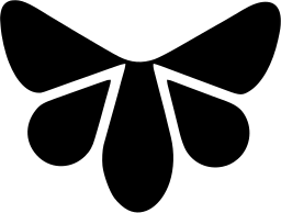 Mark 411: Butterfly wings and a petal body in solid black. Insects, designed by Louis le Brocquy, D.Litt for Irish Silk Poplin. Trademarks & Symbols Vol. 2, Kuwayama, 1973.