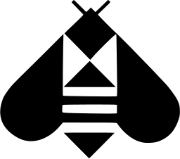 Mark 417: Bee built from triangles and black heart shaped wings. Insects, designed by Yusaku Kamekura for Project. Trademarks & Symbols Vol. 2, Kuwayama, 1973.