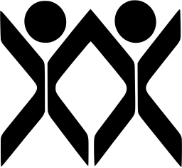 Mark 43: Two round headed figures with raised arms whose limbs link into a diamond lattice. Human figures, designed by Sherman Mutchnick, Latham Tyler Jensen Inc. for Office of International Trade Fairs, US Department of Commerce. Trademarks & Symbols Vol. 2, Kuwayama, 1973.