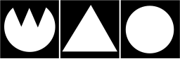 Mark 434: Row of three black squares showing a tulip, a triangle and a circle in white. Flowers, designed by Rolf Lagerson & Stig Bark for Gense. Trademarks & Symbols Vol. 2, Kuwayama, 1973.