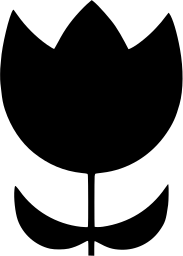 Mark 436: Solid black tulip on a thin stem with two curved leaves. Flowers, designed by Yasaburo Kuwayama+Tadamichi Takeyama for Nissan Kagaku. Trademarks & Symbols Vol. 2, Kuwayama, 1973.