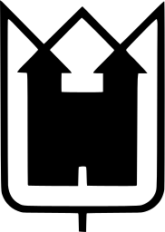 Mark 438: Two peaked roofs over a small house form inside a U shaped frame. Flowers, designed by Morten Peetz-Schou for The Vall Castle Flower Park. Trademarks & Symbols Vol. 2, Kuwayama, 1973.