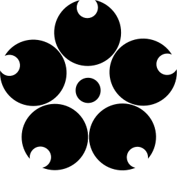 Mark 440: Five round petals with notches around a small centre dot. Flowers, designed by Takeshi Ohtaka for EXPO ’70. Trademarks & Symbols Vol. 2, Kuwayama, 1973.