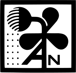 Mark 444: Sprouting plant under a spray of dots, with the letters A and N in a square. Flowers, designed by Jobst Kuch for Andrea. Trademarks & Symbols Vol. 2, Kuwayama, 1973.
