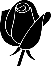 Mark 448: Rosebud seen from the side with two leaves and a thin stem. Flowers, designed by Renzo Yamazaki for Takashimaya. Trademarks & Symbols Vol. 2, Kuwayama, 1973.